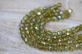 25/pc Chrysolite Celsius Czech 6mm Fire-polished Faceted Round Beads